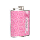 名前のかわいらしいピンクの円形浮彫りのダマスク織のかわいい弓 フラスク (右)