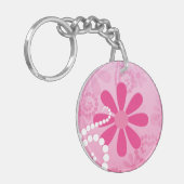 名前のかわいらしい花のかわいいピンクのレトロのデイジー キーホルダー (正面左)