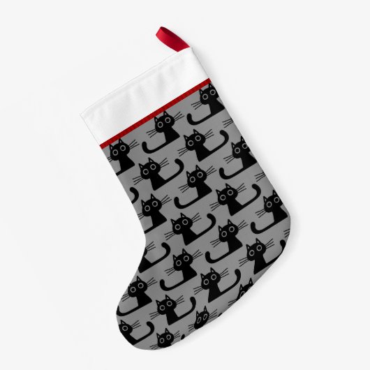 名前のためのカスタムな文字が付いている黒い子猫猫パターン スモールクリスマスストッキング (裏面 (吊り時))