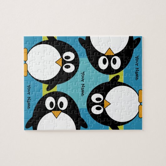 名前のための区域のかわいいペンギンの漫画 ジグソーパズル (横)