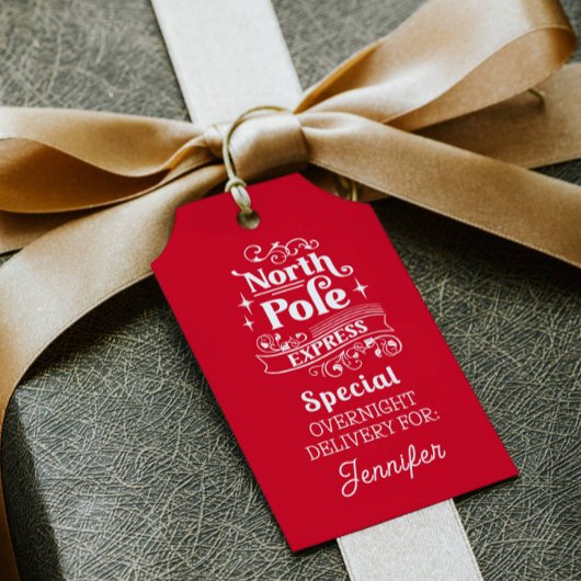 名前のための赤い北極の特別な一晩デリバリー ギフトタグ