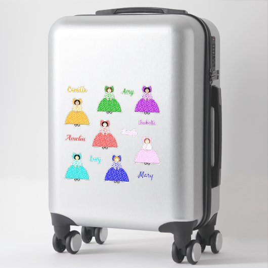 名前のついた小さな植民地時代の7体の人形 シール (スーツケース)