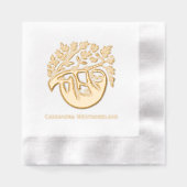 名前のつる付いた葉樹からかわいいナマケモノ 箔ナプキン (正面)