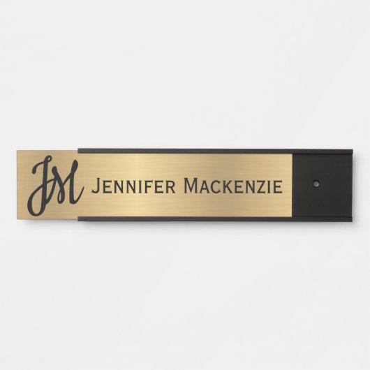 名前のみモノグラムフェイク金ゴールドオフィスのドアの看板 サインプレート (正面)