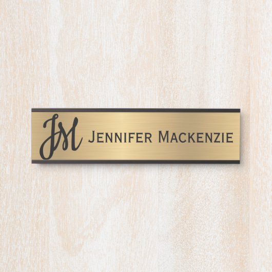 名前のみモノグラムフェイク金ゴールドオフィスのドアの看板 サインプレート (正面)
