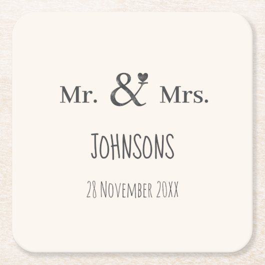 名前のアンパサ結婚ンドのタイポグラフィ スクエアペーパーコースター (正面)