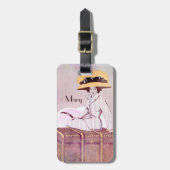 名前のアールヌーボーの女性のヴィンテージ旅行トランク ラゲッジタグ (正面縦)