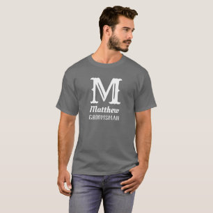 名前のイニシャルが入ったグレーのウェディングシャツ Tシャツ