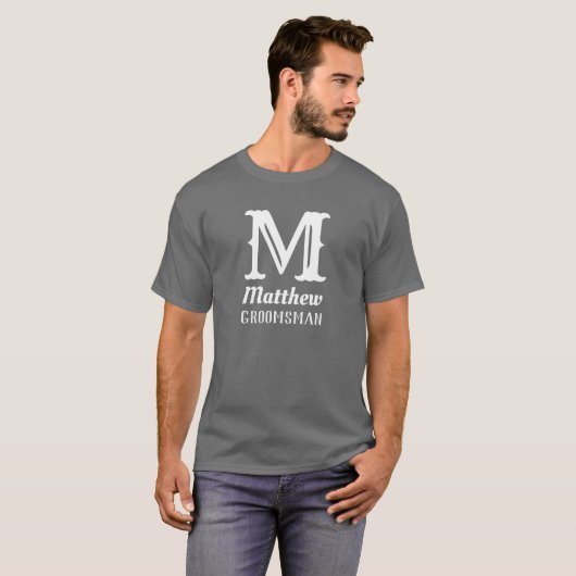 名前のイニシャルが入ったグレーのウェディングシャツ Tシャツ (正面フル)