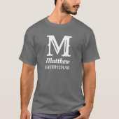 名前のイニシャルが入ったグレーのウェディングシャツ Tシャツ (正面)