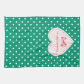 名前のエメラルドグリーンのハート キッチンタオル (横)