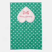 名前のエメラルドグリーンのハート キッチンタオル (縦)