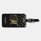 名前のエレガントで黒い金ゴールドのモノグラムの手紙「H」 ラゲッジタグ (正面横)