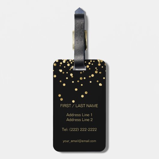 名前のエレガントで黒い金ゴールドのモノグラムの手紙「H」 ラゲッジタグ (裏面縦)