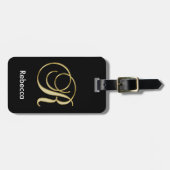 名前のエレガントで黒い金ゴールドのモノグラムの手紙R ラゲッジタグ (正面横)