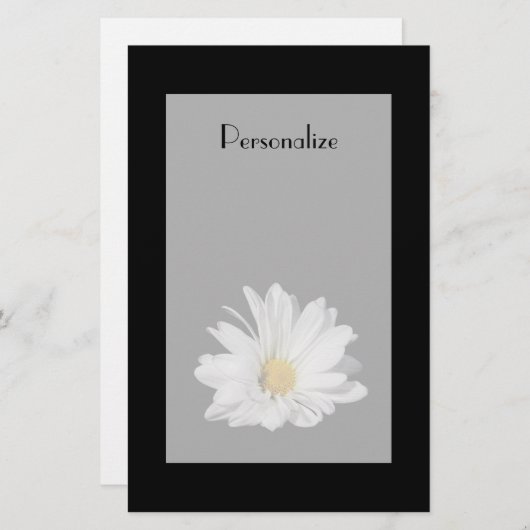 名前のエレガントな白いデイジーの花 便箋 (正面/裏面)
