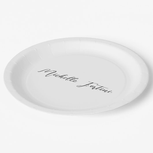 名前のエレガントシンプルなミニマリスト書道シック ペーパープレート (アングル)