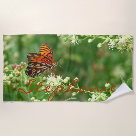 名前のオレンジ蝶ビーチタオル ビーチタオル (正面)