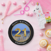 名前のオーシャンビューの幸せな第21誕生日 ペーパープレート (パーティー)