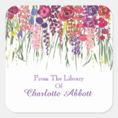 名前のカスタマイズ付きマルチフローラルドロップ蔵書票 スクエアシール (正面)