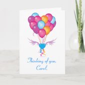 名前のカスタマイズ可能なハートとバルーンでよく取得 カード (正面)