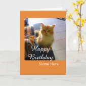 名前のカスタマイズ可能な猫の誕生日の挨拶状 カード (黄色い花)