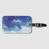 名前のカッコいい及びモダンの薄青い水彩画 ラゲッジタグ (正面横)