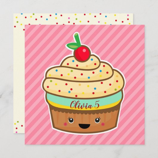 名前のカップケーキグリーティングカード シーズンカード (正面/裏面)