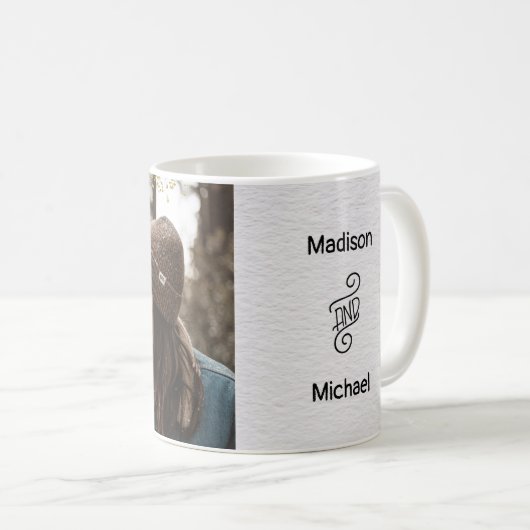 名前のカップルの恋人の金ゴールドのグリッターの写真 コーヒーマグカップ (正面右)