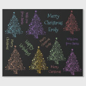 名前のカラフルなクリスマスツリーパターン ラッピングペーパー (フラット)