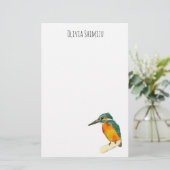 名前のカワセミの鳥の水彩画の絵画 便箋 (スタンド正面)