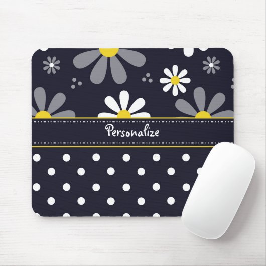 名前のガーリーでモダンなデイジーそして水玉模様 マウスパッド (マウス)