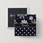 名前のガーリーでモダンなデイジーそして水玉模様 缶バッジ (正面&裏面)