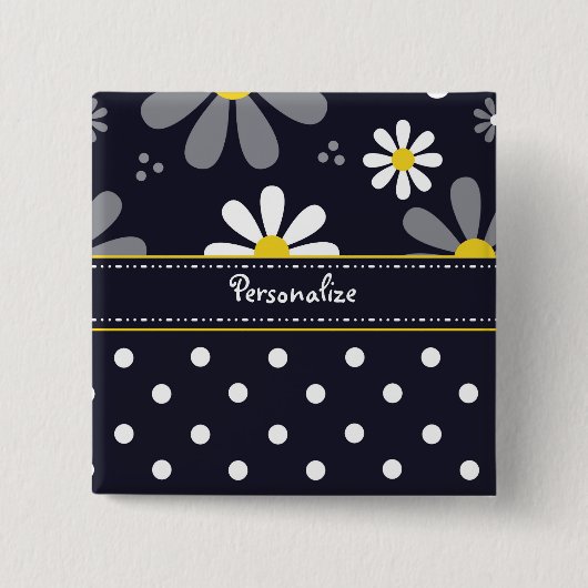 名前のガーリーでモダンなデイジーそして水玉模様 缶バッジ (正面)