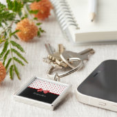 名前のガーリーで赤くおよび黒い水玉模様のハートの弓 キーホルダー (側面)