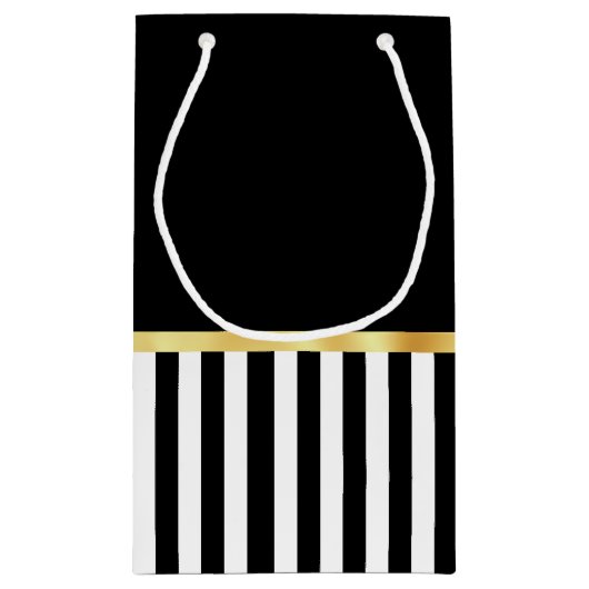 名前のガーリーなショッキングピンクの弓白黒のストライプ スモールペーパーバッグ (裏面)