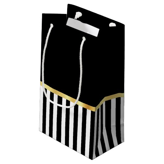 名前のガーリーなショッキングピンクの弓白黒のストライプ スモールペーパーバッグ (裏面アングル)