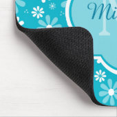 名前のガーリーなモノグラムのターコイズのデイジーの花 マウスパッド (コーナー)