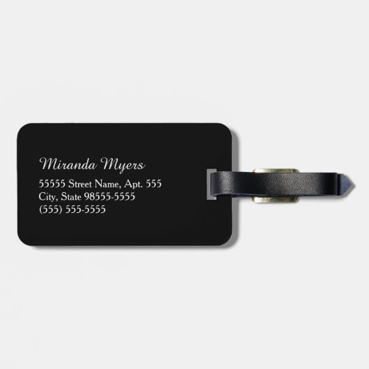 名前のガーリーなモノグラムの白黒デイジーの花 ラゲッジタグ (裏面横)