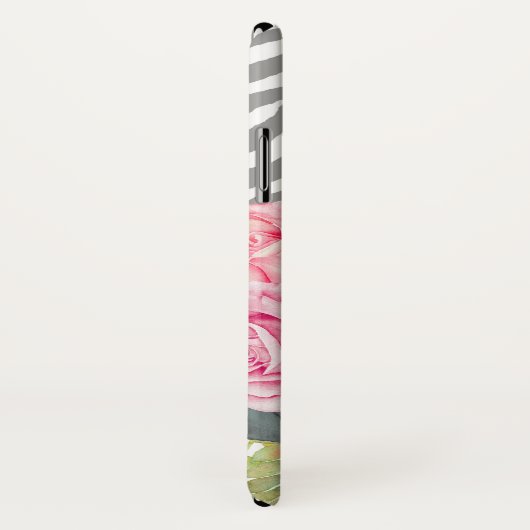 名前のガーリーな灰色のシマウマのプリントのシックなピンクのバラ Case-Mate iPhoneケース (裏面/右)