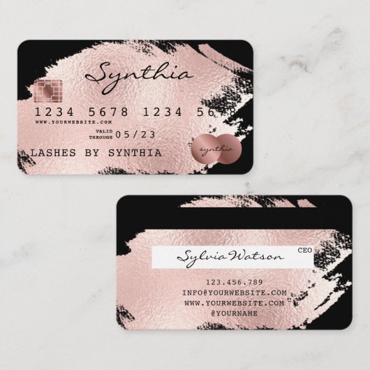 名前のクレジットカードのスタイル付きバラ金ゴールドスプラッシュの追加 名刺 (正面/裏面)