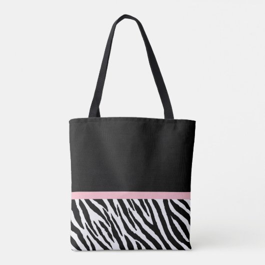 名前のシックなシマウマのプリントのガーリーな淡いピンクのリボン トートバッグ (裏面)