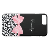 名前のシックな本当のピンクのリボンの弓ヒョウのプリント Case-Mate iPhoneケース (裏面(横))