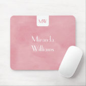 名前のシンプルそしてシックな赤面のピンクのモノグラム マウスパッド (マウス)