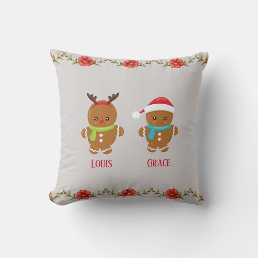 名前のジンジャーブレッドのクッキーのカップル クッション (正面)