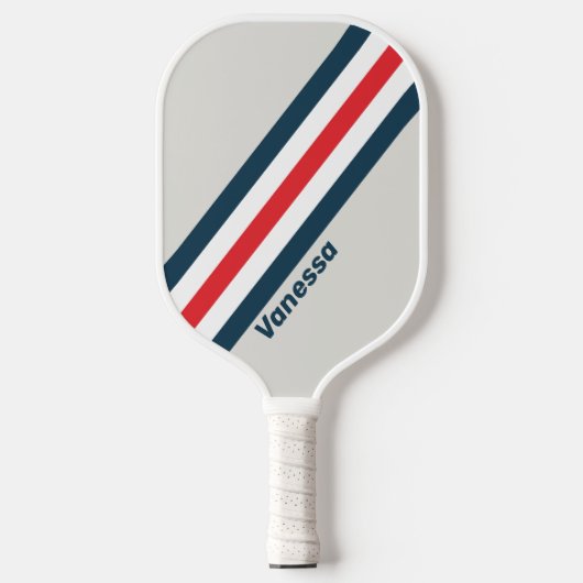 名前のストライプ付いたWarbirdの ピックルボールラケット (正面)