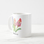 名前のテキストを追加, ヒヤシンスの花, ピンクとパープル コーヒーマグカップ (正面左)