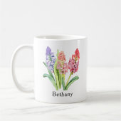 名前のテキストを追加, ヒヤシンスの花, ピンクとパープル コーヒーマグカップ (左)