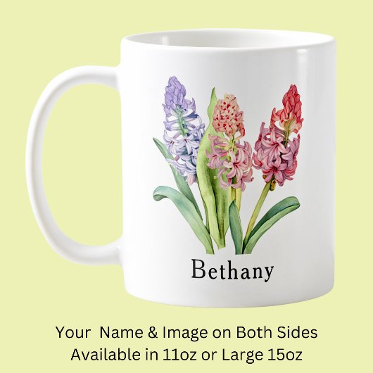 名前のテキストを追加, ヒヤシンスの花, ピンクとパープル コーヒーマグカップ