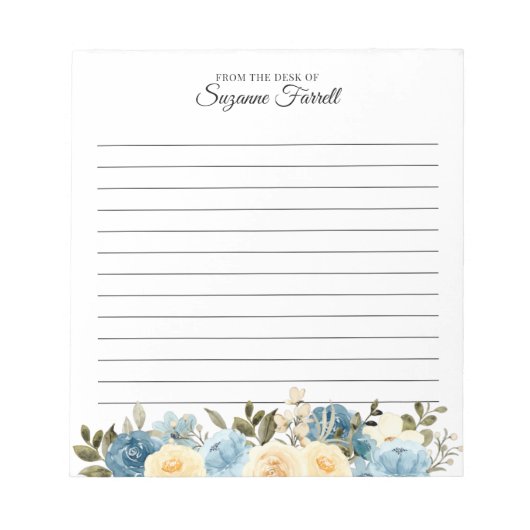 名前のデスクから並ぶ水色ブルーフローラ ノートパッド (正面)